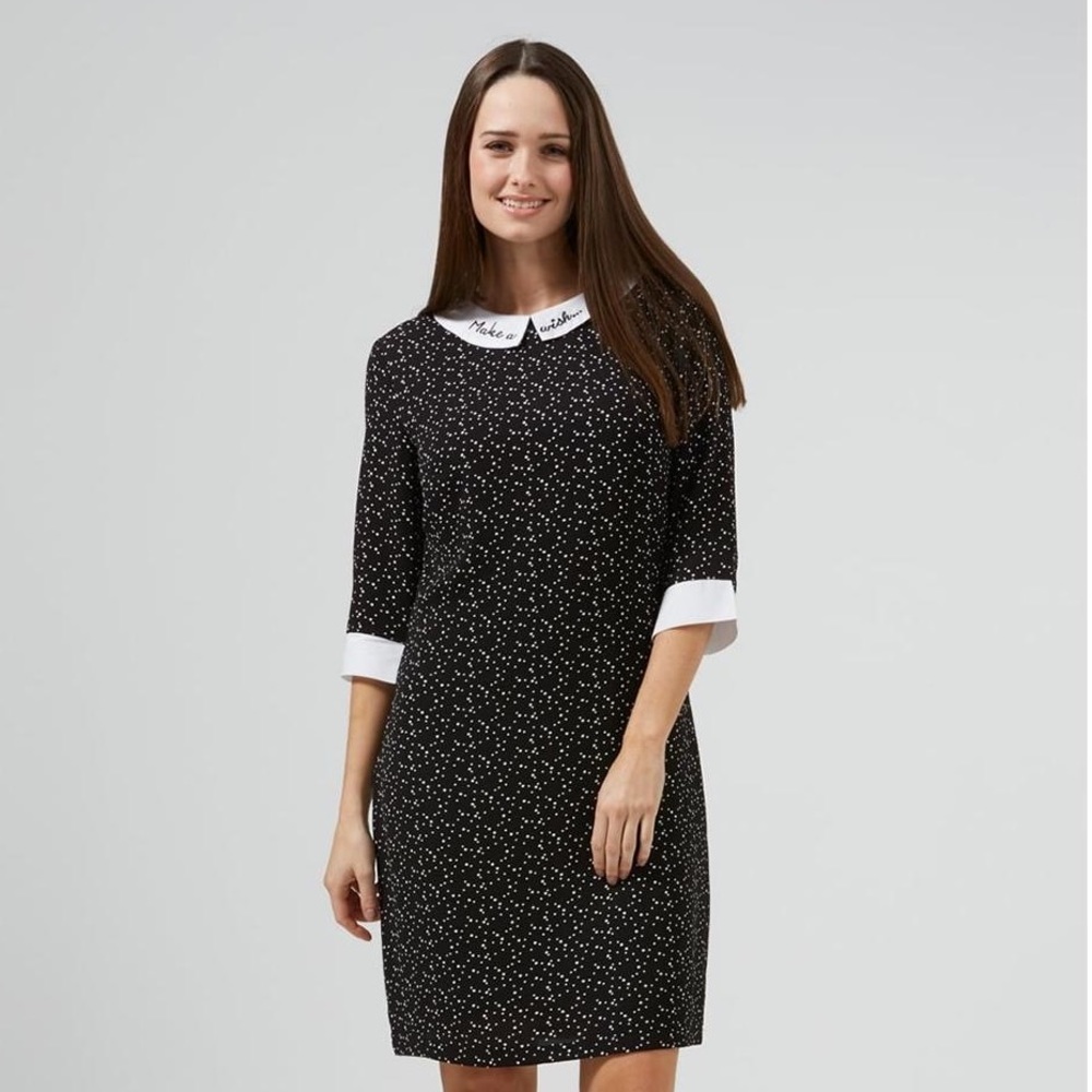Make a Wish Sugar Hill retro mod tunic peter pan collar black star dress NWT 4